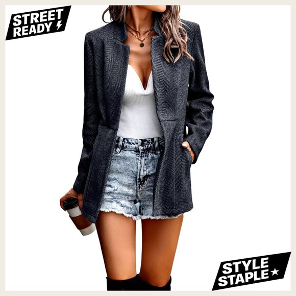 Women's Open Front Notch Lapel Blazer Jacket Long Sleeve Business Casual